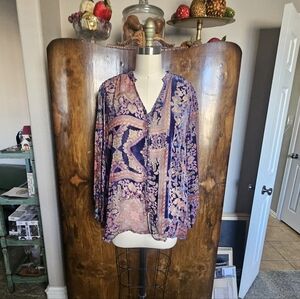 Johnny Was Burnout Velvet Multicolor Patterned Button Down Shirt